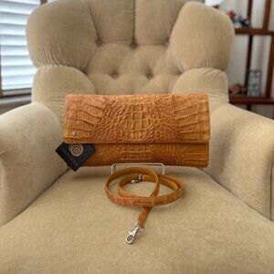 NEW Auth CHIOCCIOLA Genuine Caiman Crocodile Large Convertible Clutch Bag